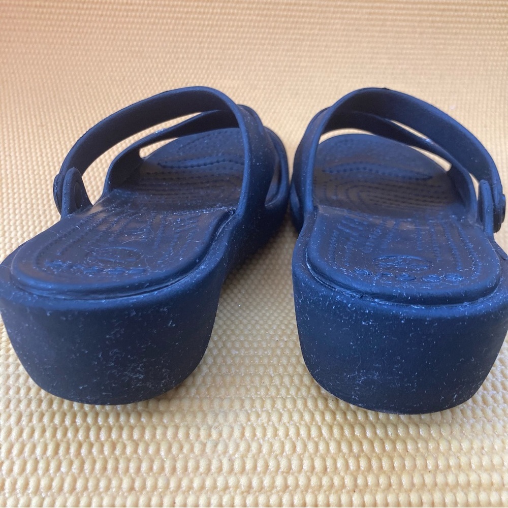 Crocs Patricia Women Black Wedge Sandals Multi Strap Comfort Slides Size 8 - Picture 4 of 9